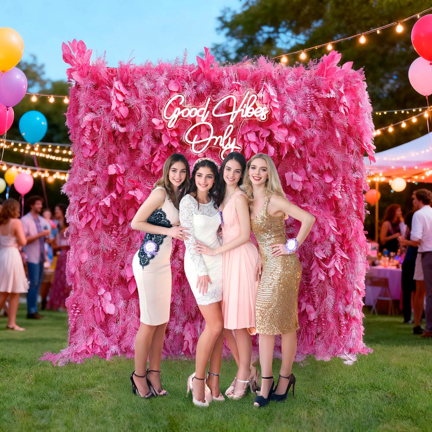 Rosy Hot Pink Feathered Leaf Wall – 3D Faux Floral Backdrop for Events & Weddings