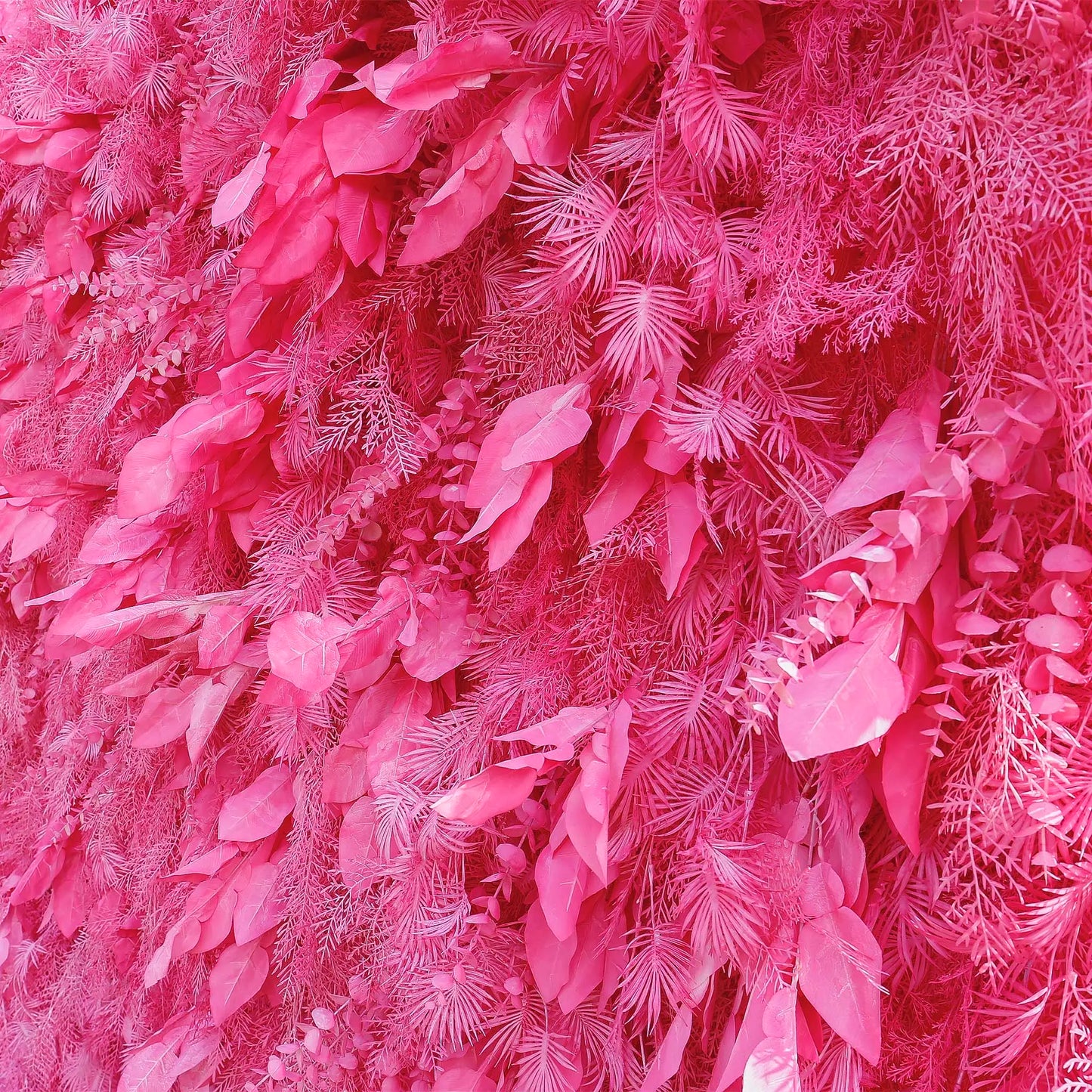 Rosy Hot Pink Feathered Leaf Wall – 3D Faux Floral Backdrop for Events & Weddings