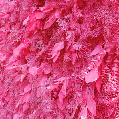 Rosy Hot Pink Feathered Leaf Wall – 3D Faux Floral Backdrop for Events & Weddings