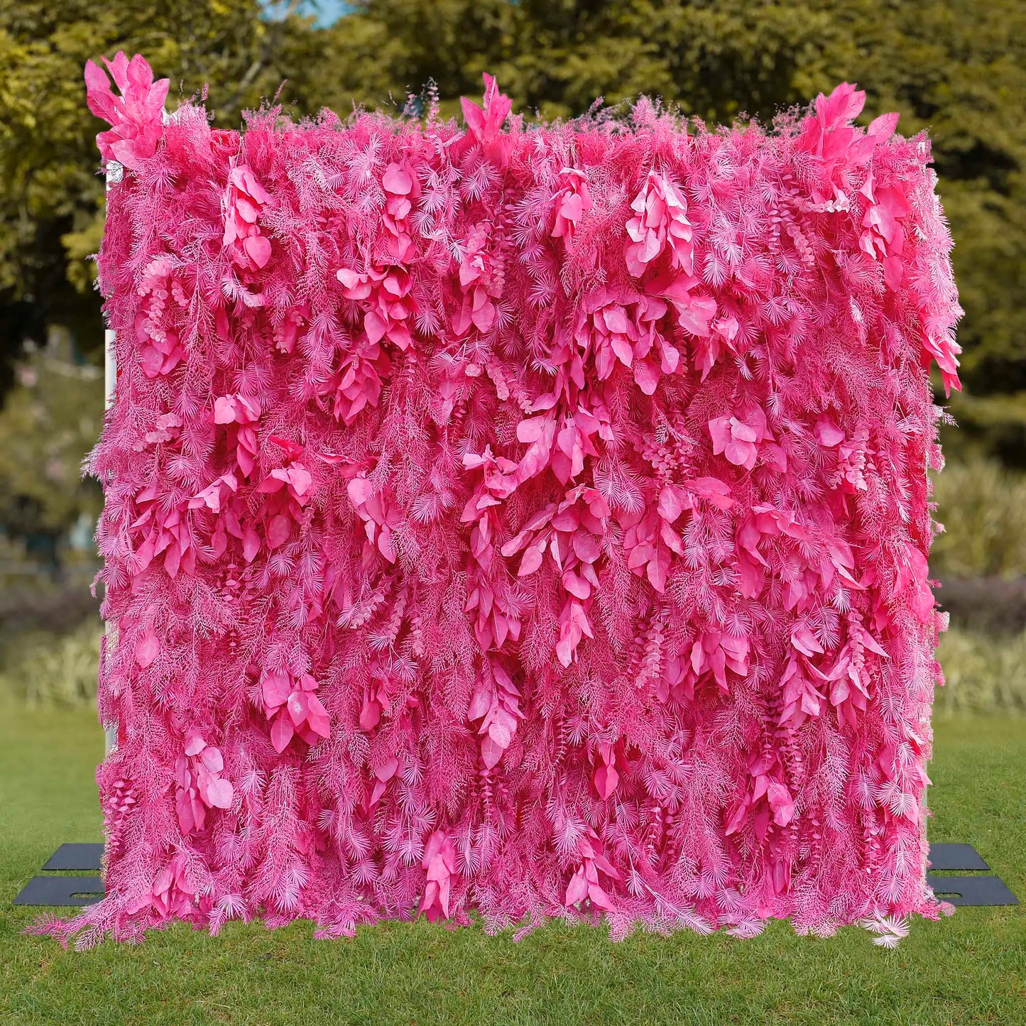 Rosy Hot Pink Feathered Leaf Wall – 3D Faux Floral Backdrop for Events & Weddings