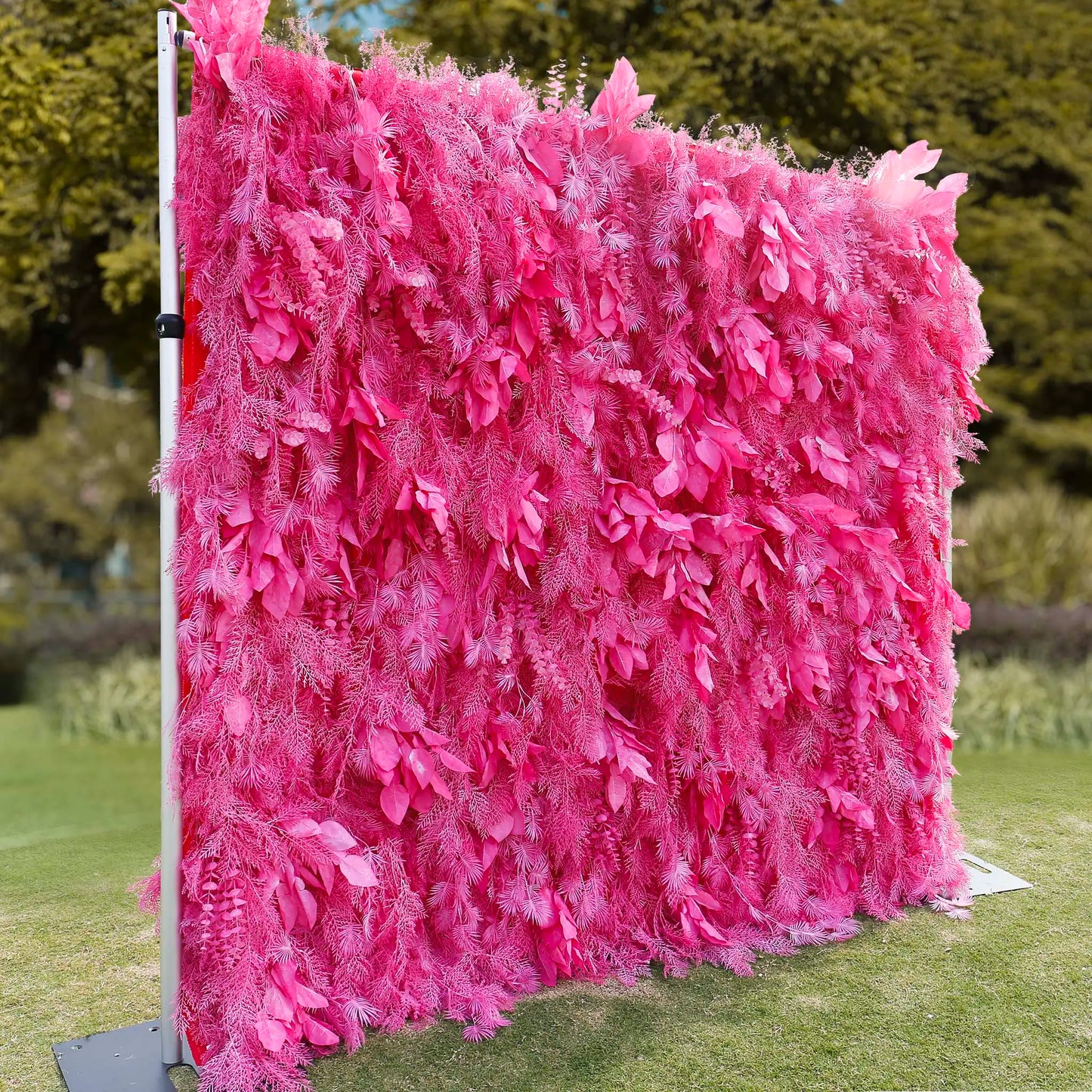 Rosy Hot Pink Feathered Leaf Wall – 3D Faux Floral Backdrop for Events & Weddings
