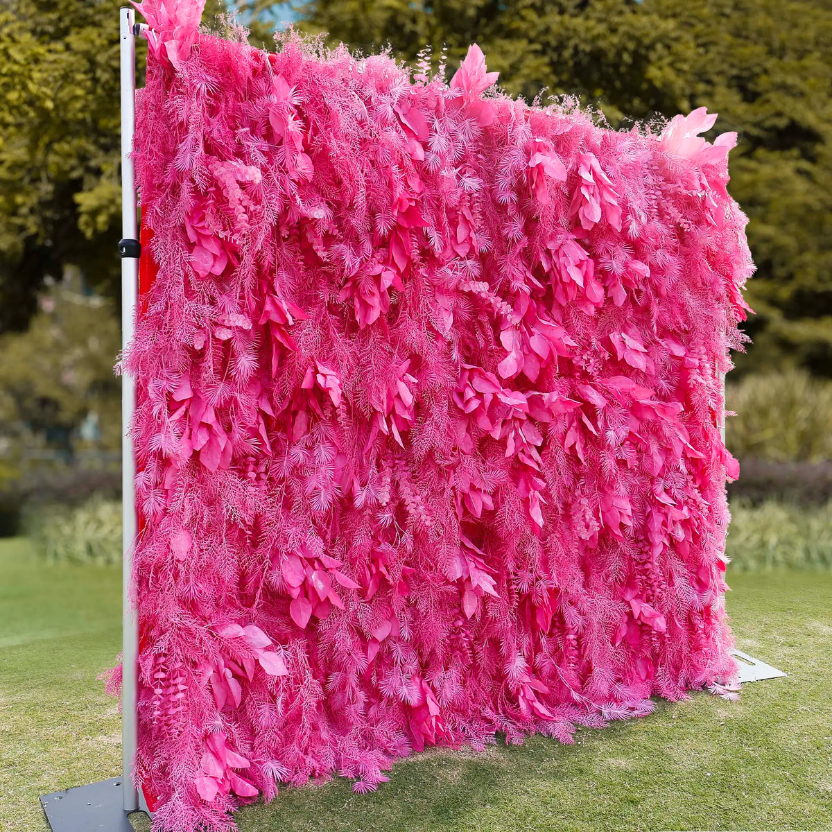 Rosy Hot Pink Feathered Leaf Wall – 3D Faux Floral Backdrop for Events & Weddings