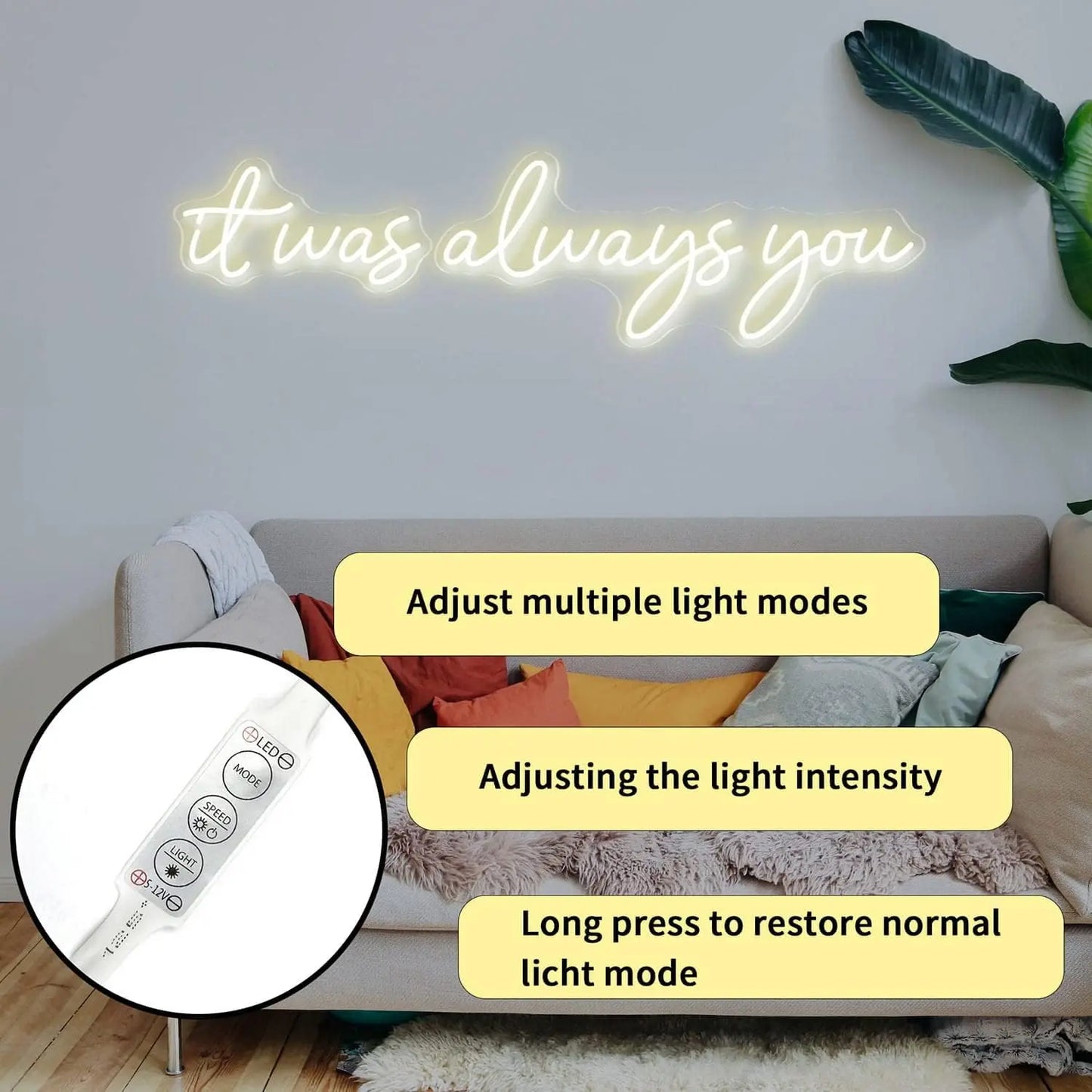 36inch It Was Always You' LED Neon Sign – Dimmable Warm White Wall Decor for Party & Wedding– Reusable Neon Night Light