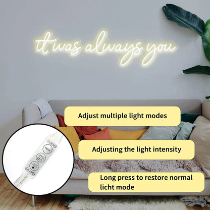 36inch It Was Always You' LED Neon Sign – Dimmable Warm White Wall Decor for Party & Wedding– Reusable Neon Night Light