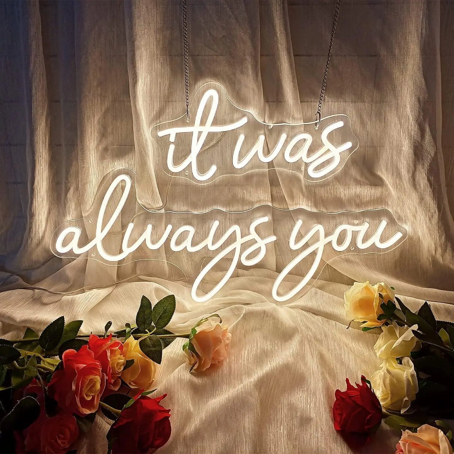 36inch It Was Always You' LED Neon Sign – Dimmable Warm White Wall Decor for Party & Wedding– Reusable Neon Night Light