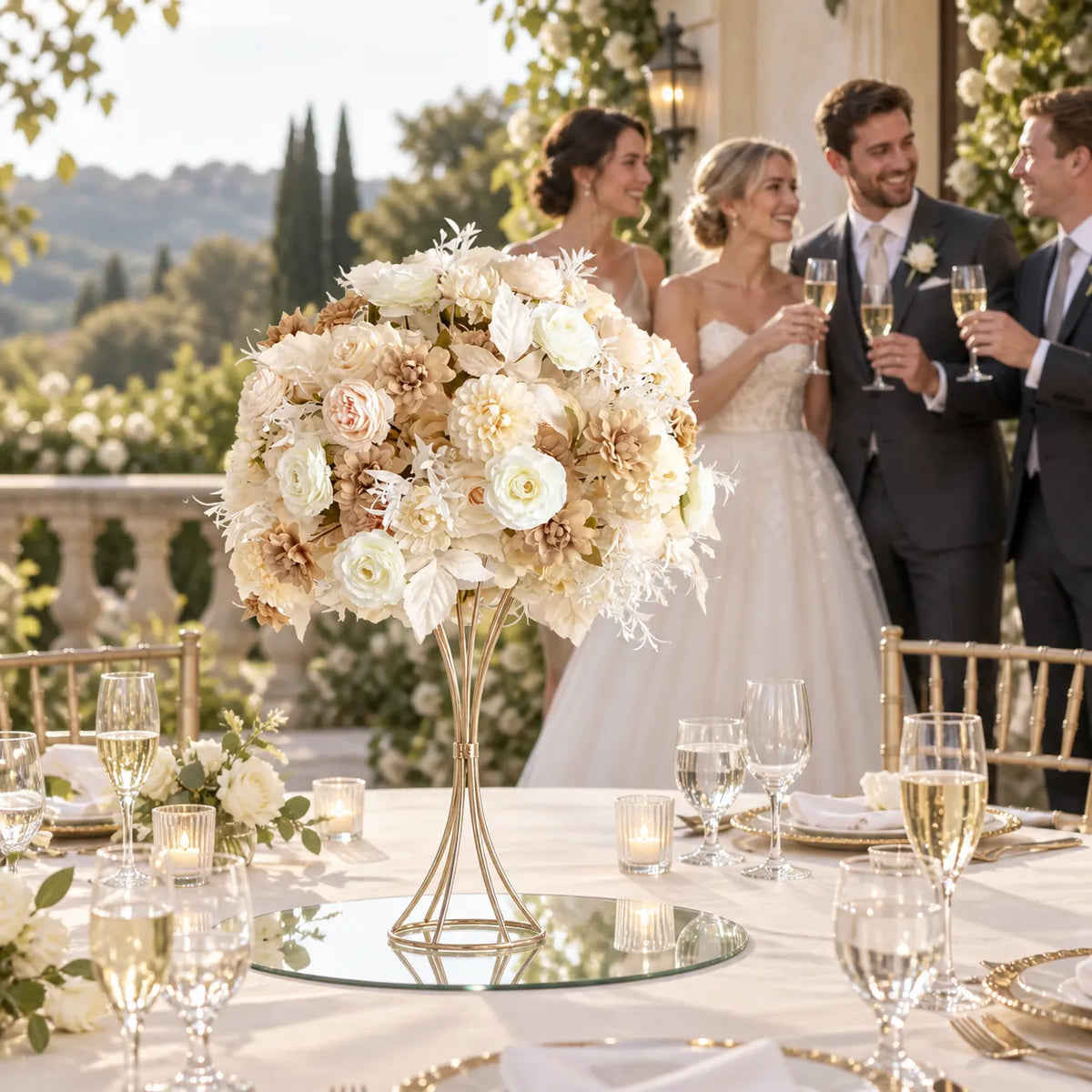 Ivory Floral Centerpiece – Wedding Table Decor styled for a wedding celebration