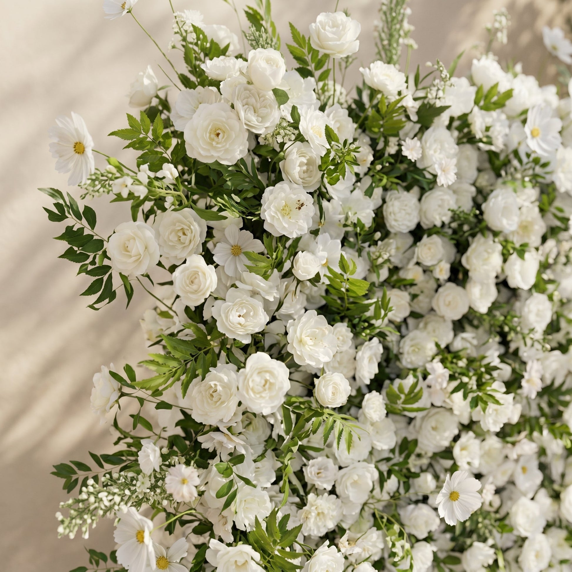 Dimensional ivory and green floral wall texture