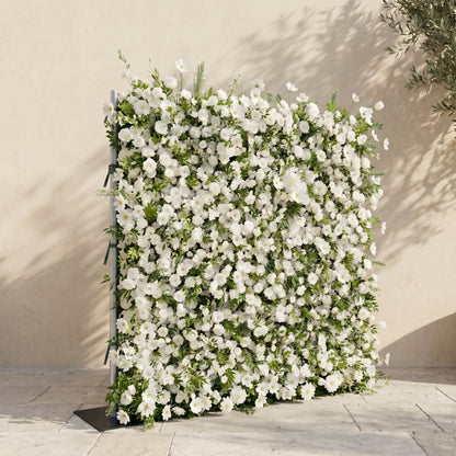 Ivory and greenery silk flower wall side view