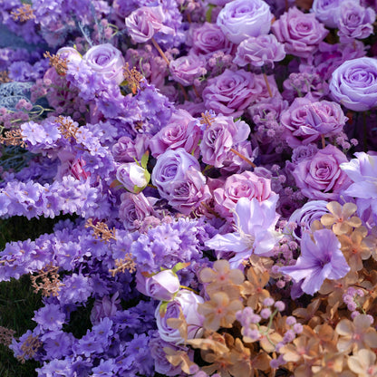Purple rose and blush hydrangea wedding flower runner