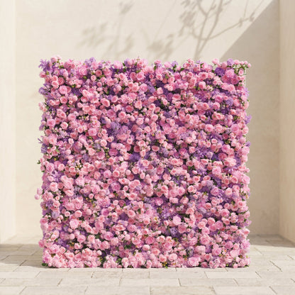 Lavender purple and soft pink silk flower wall backdrop