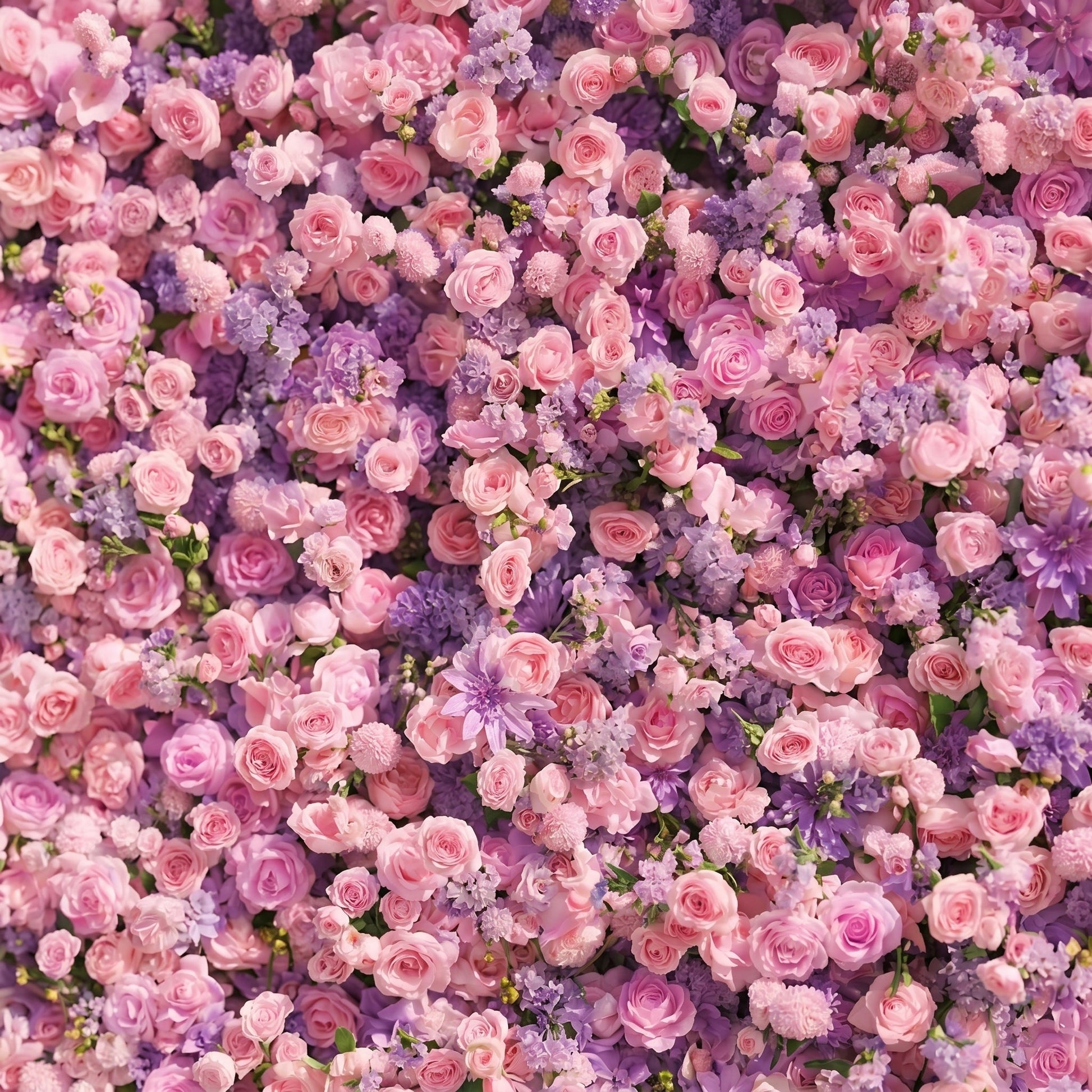 Close-up of lavender and pink artificial flower wall
