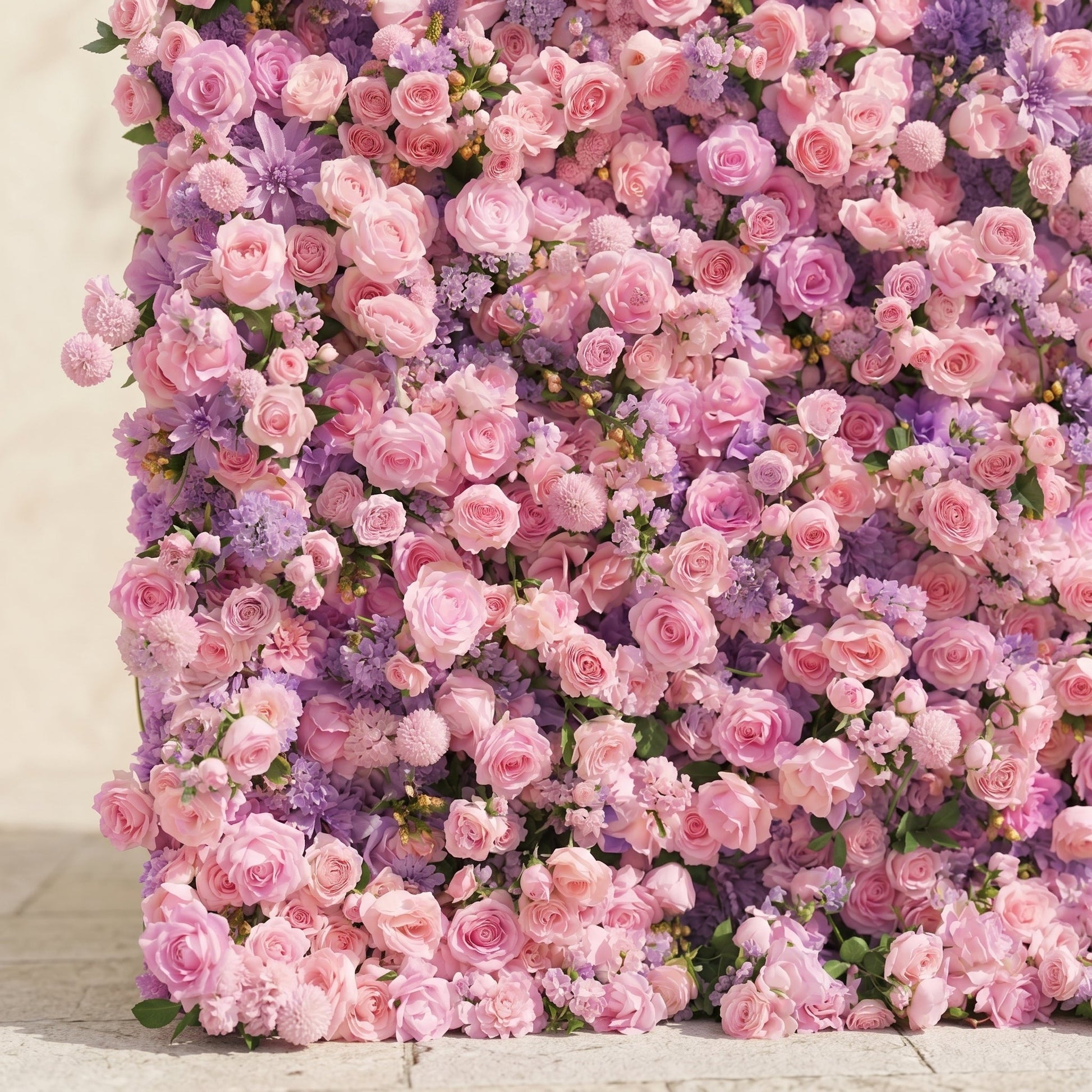 Purple rose and soft pink floral wall detail