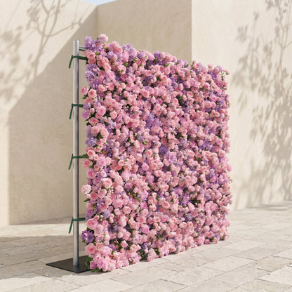 Left view of lavender purple floral wall backdrop