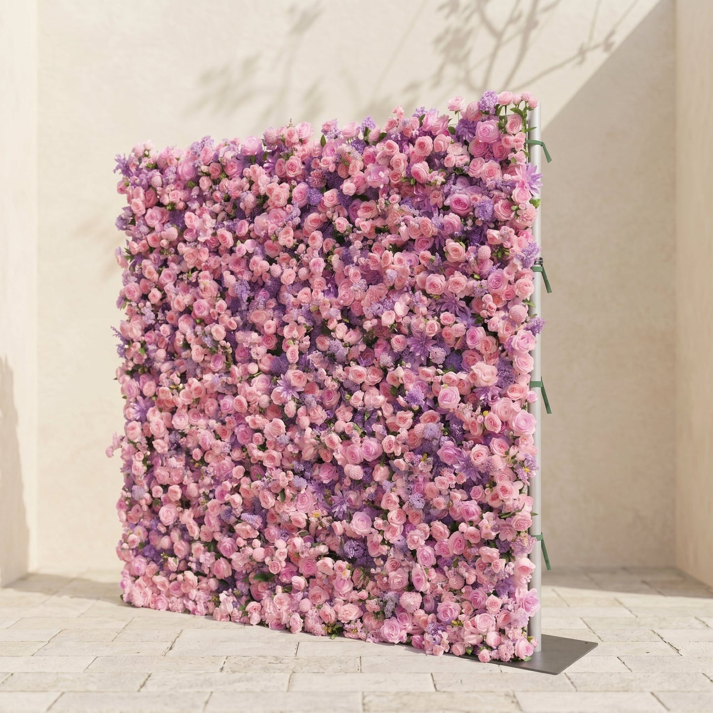 Right view of soft pink and purple flower wall