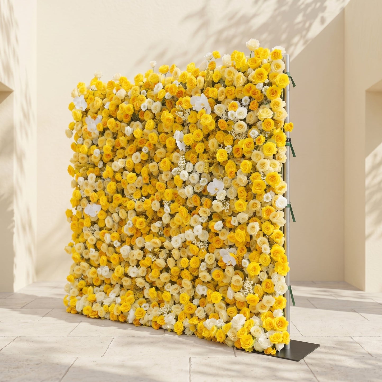 Lemon yellow and white flower wall side view