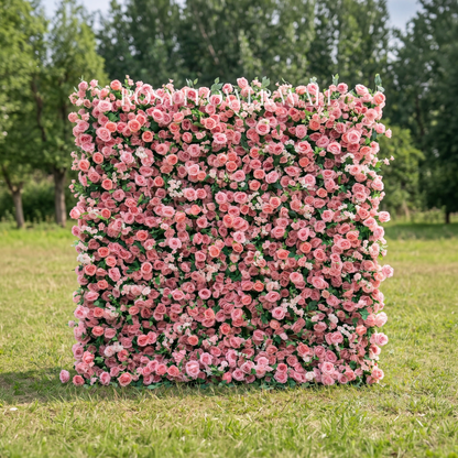 Light red rose flower wall with transparent Rosy Flower Wall logo