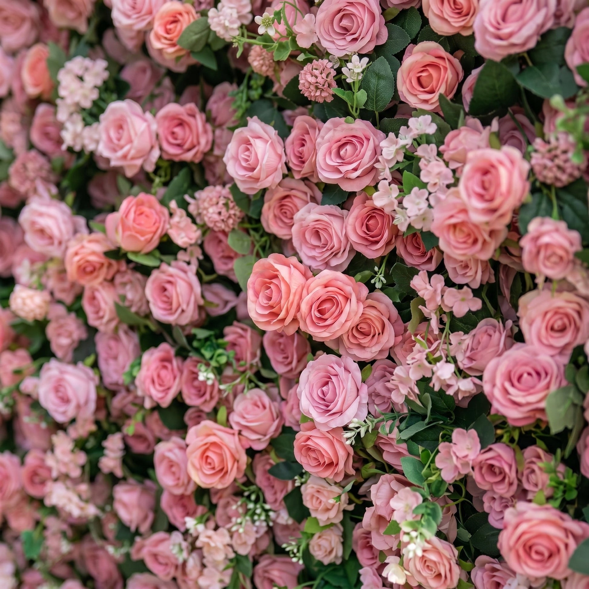 Light red silk rose flower wall close-up