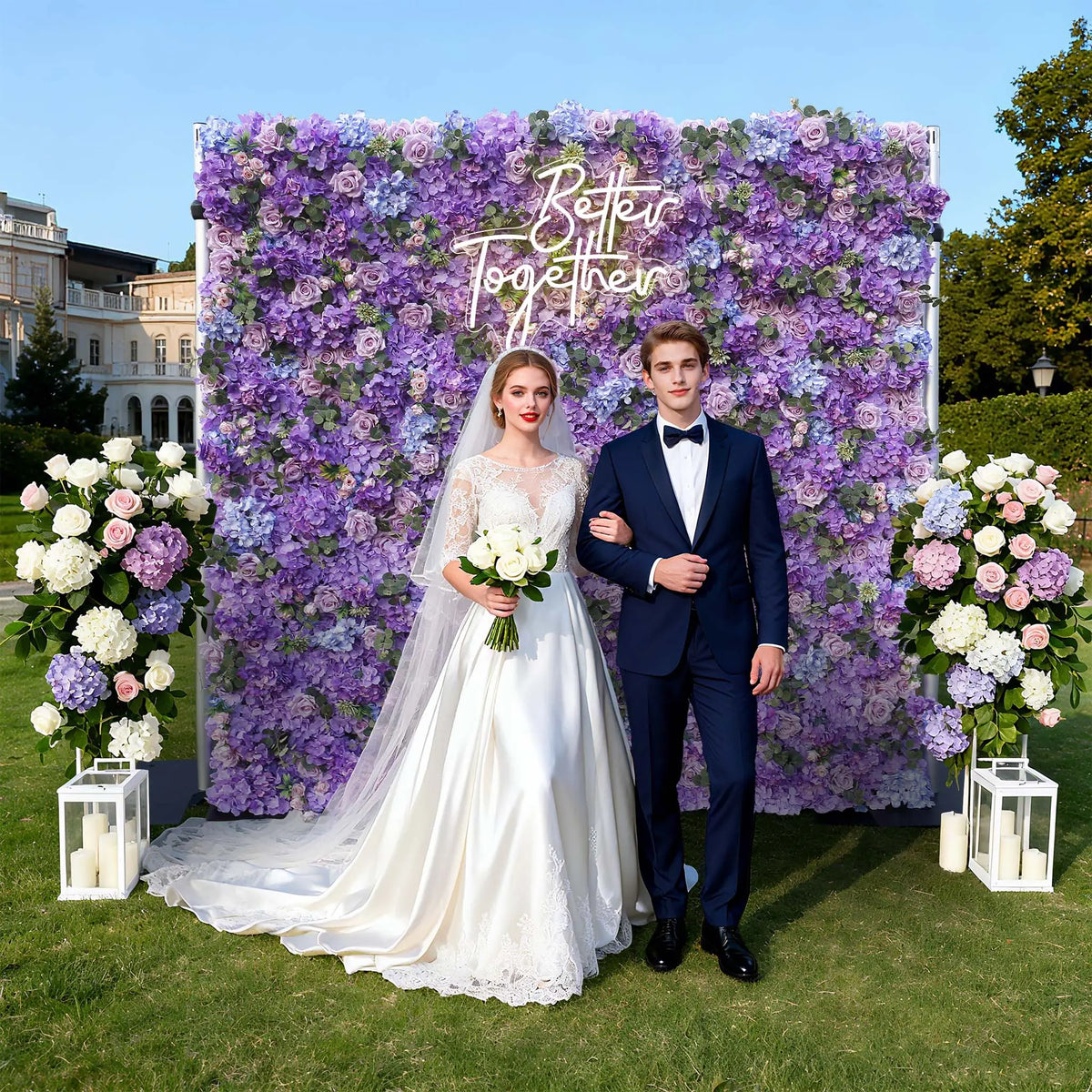 Rosy Lilac Hydrangea Wedding Roll up Fabric Perple Flower Wall