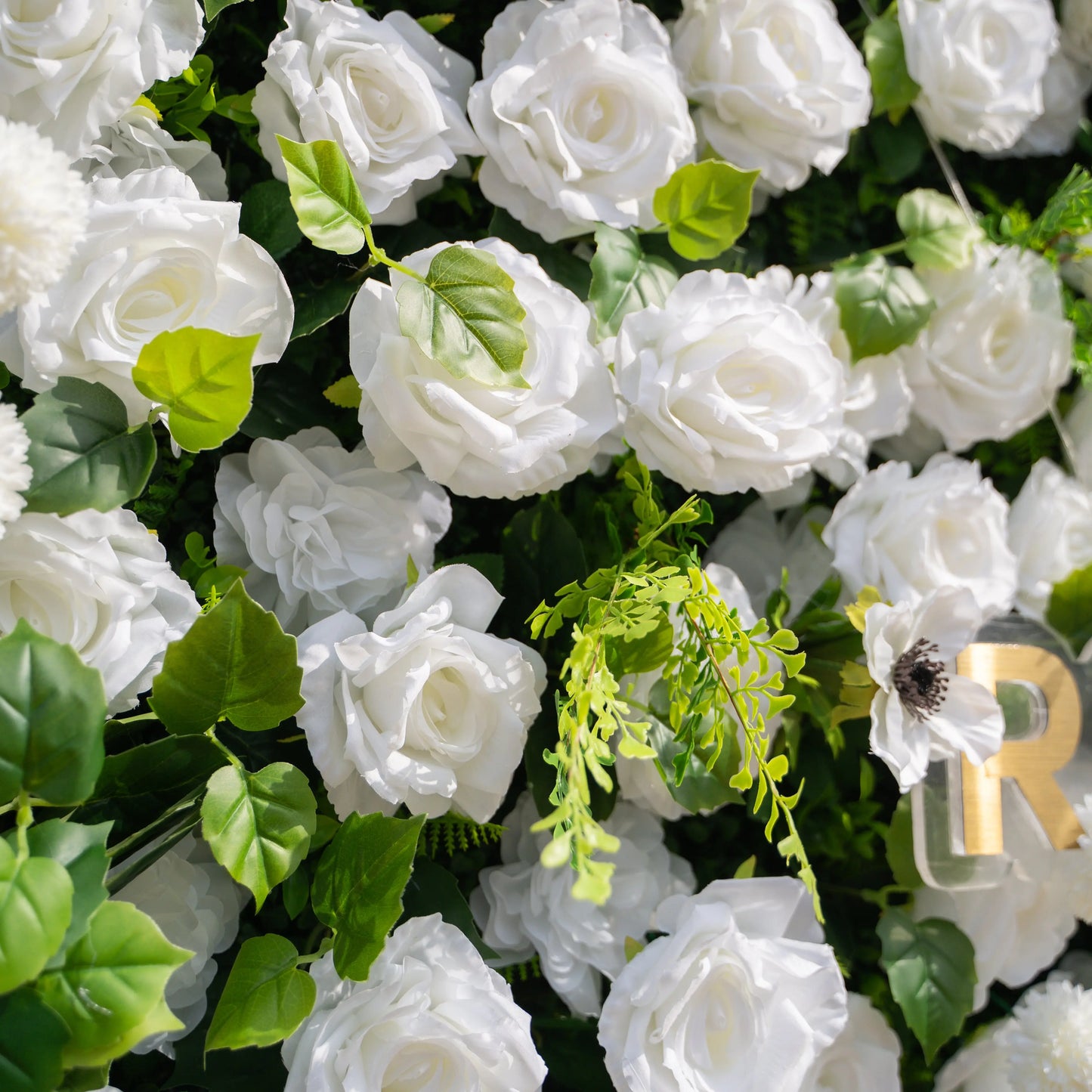 Artificial flower wall floral detail view