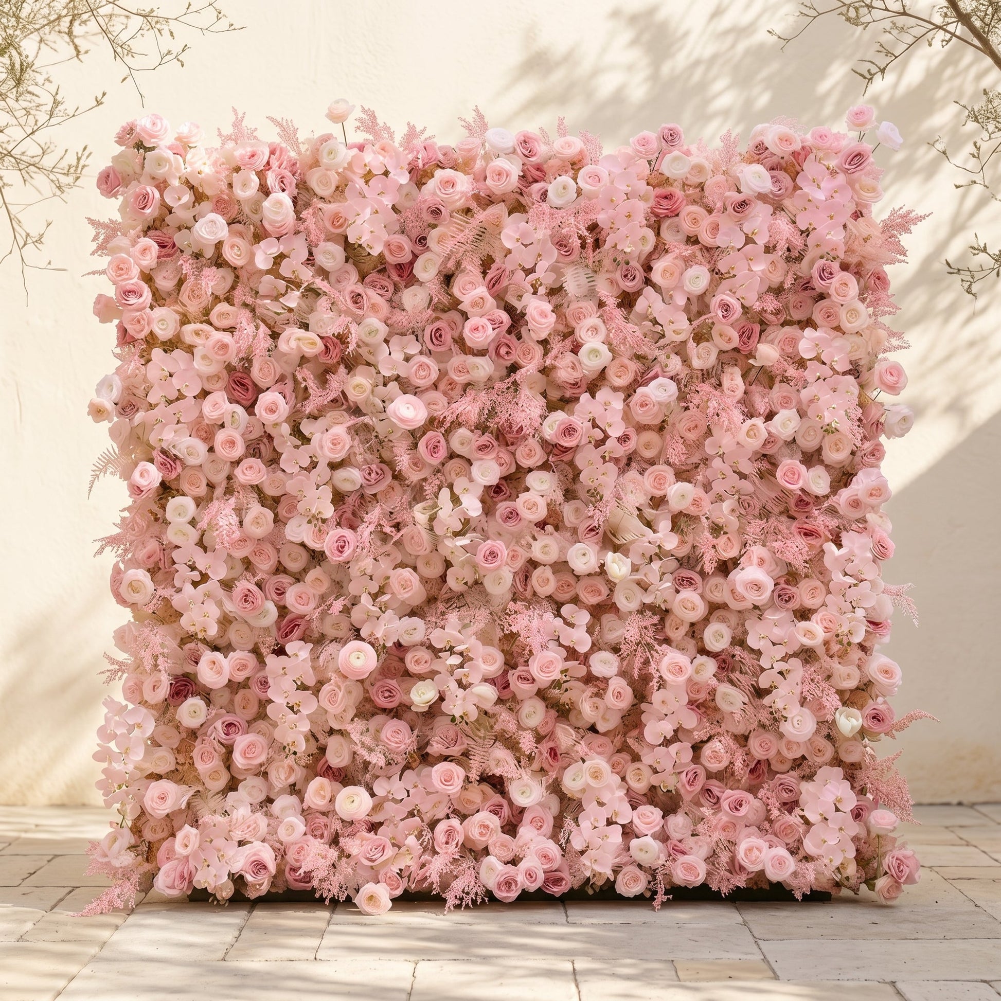 Luxury all-blush pink silk flower wall front view