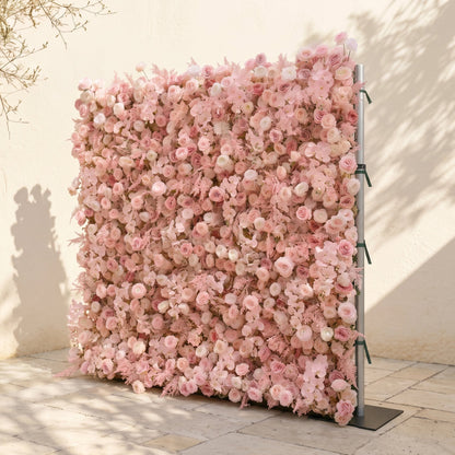 All-blush pink silk flower wall side view