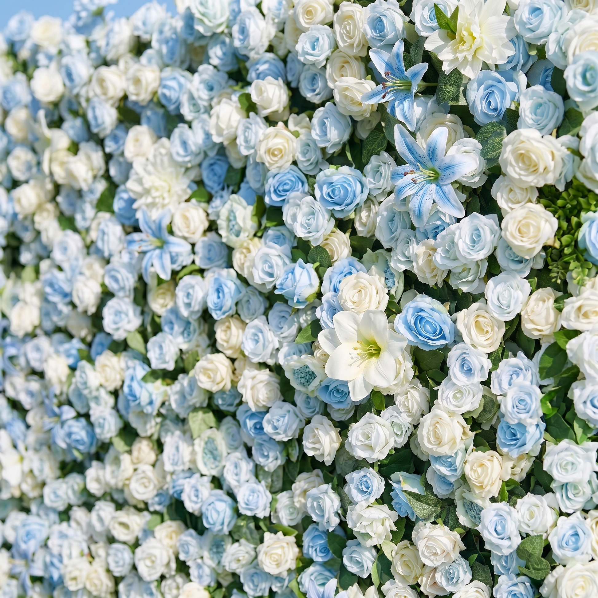 Dimensional blue artificial flower wall texture