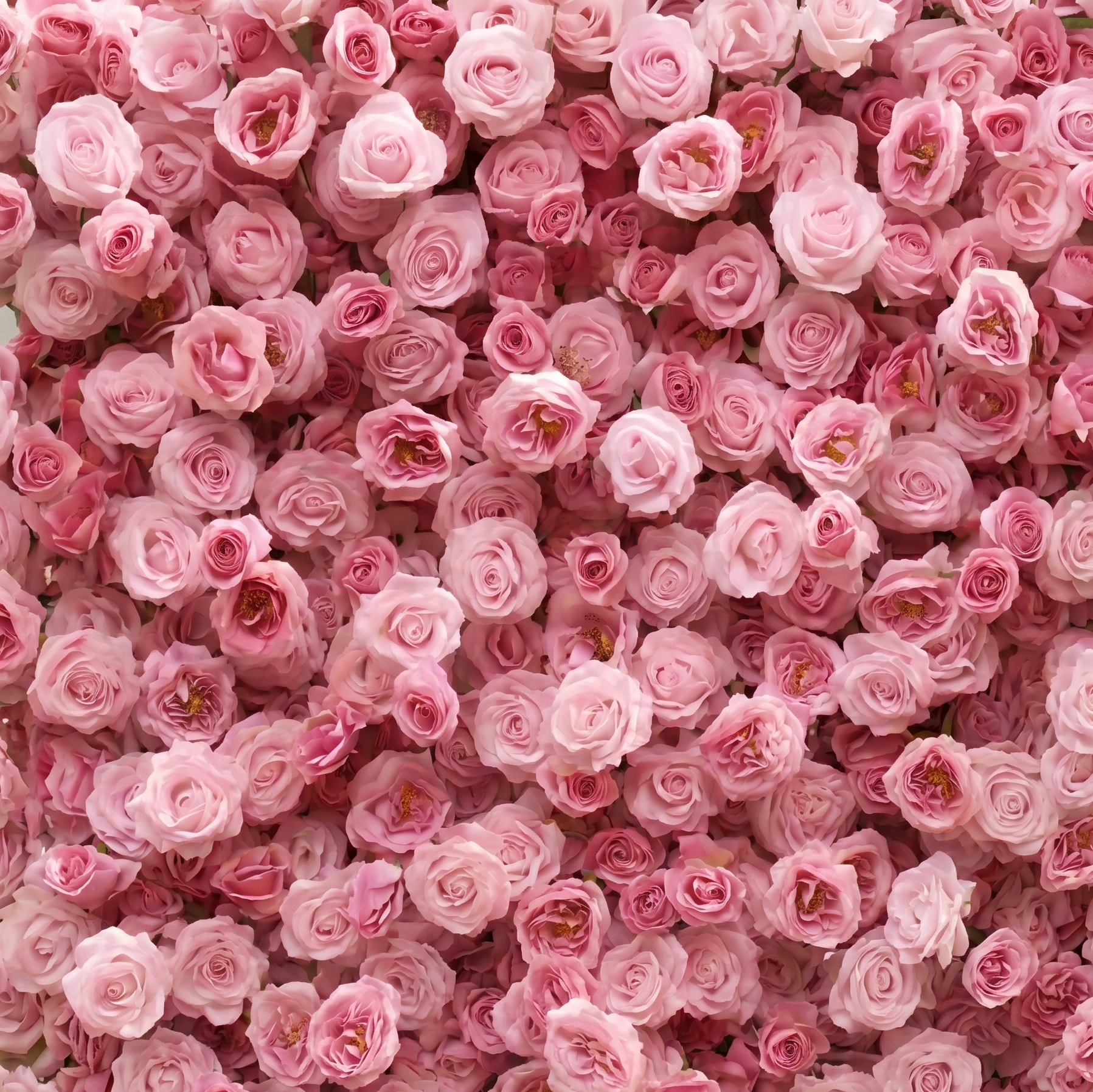 Pink silk flower wall close-up detail