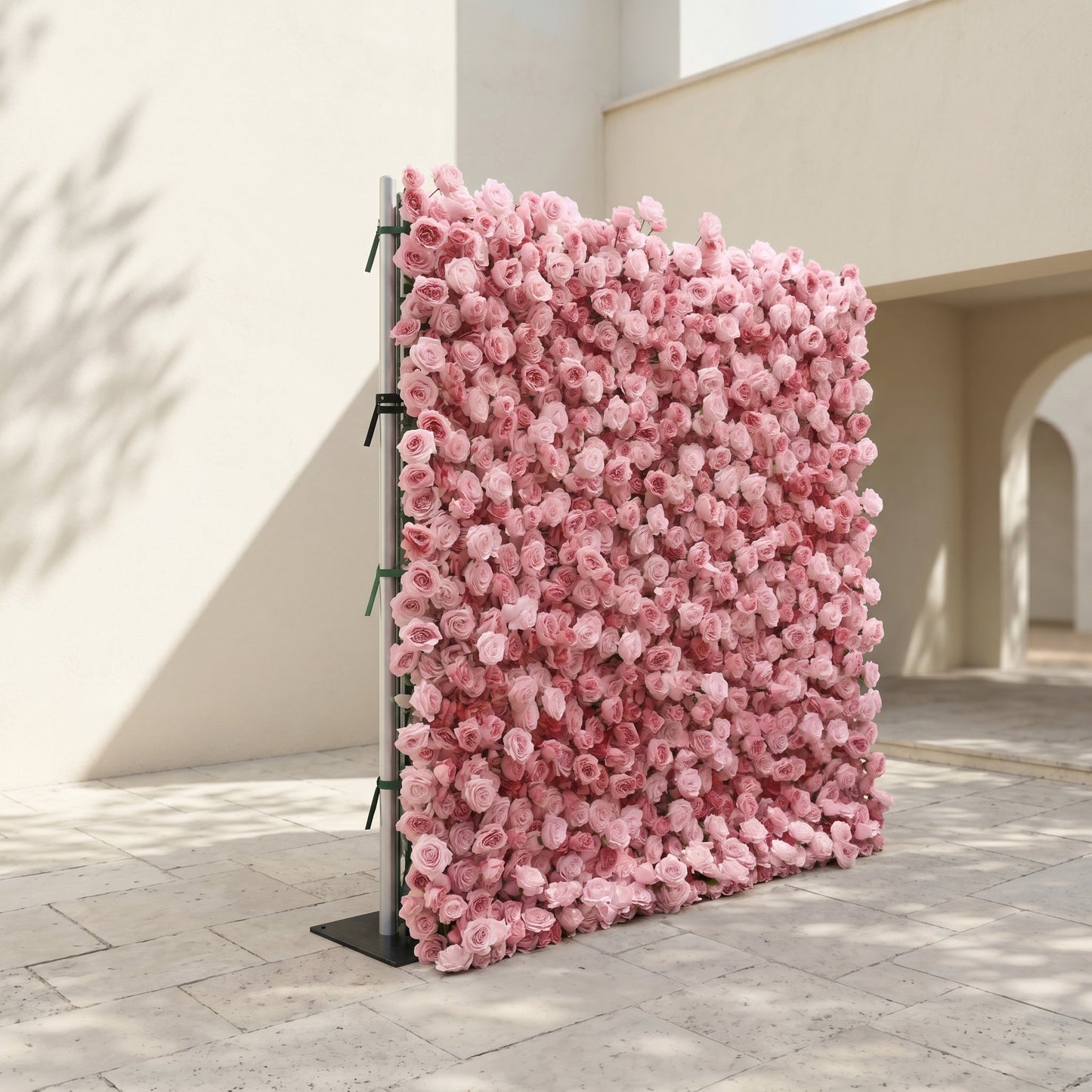 Luxury pink silk flower wall side view