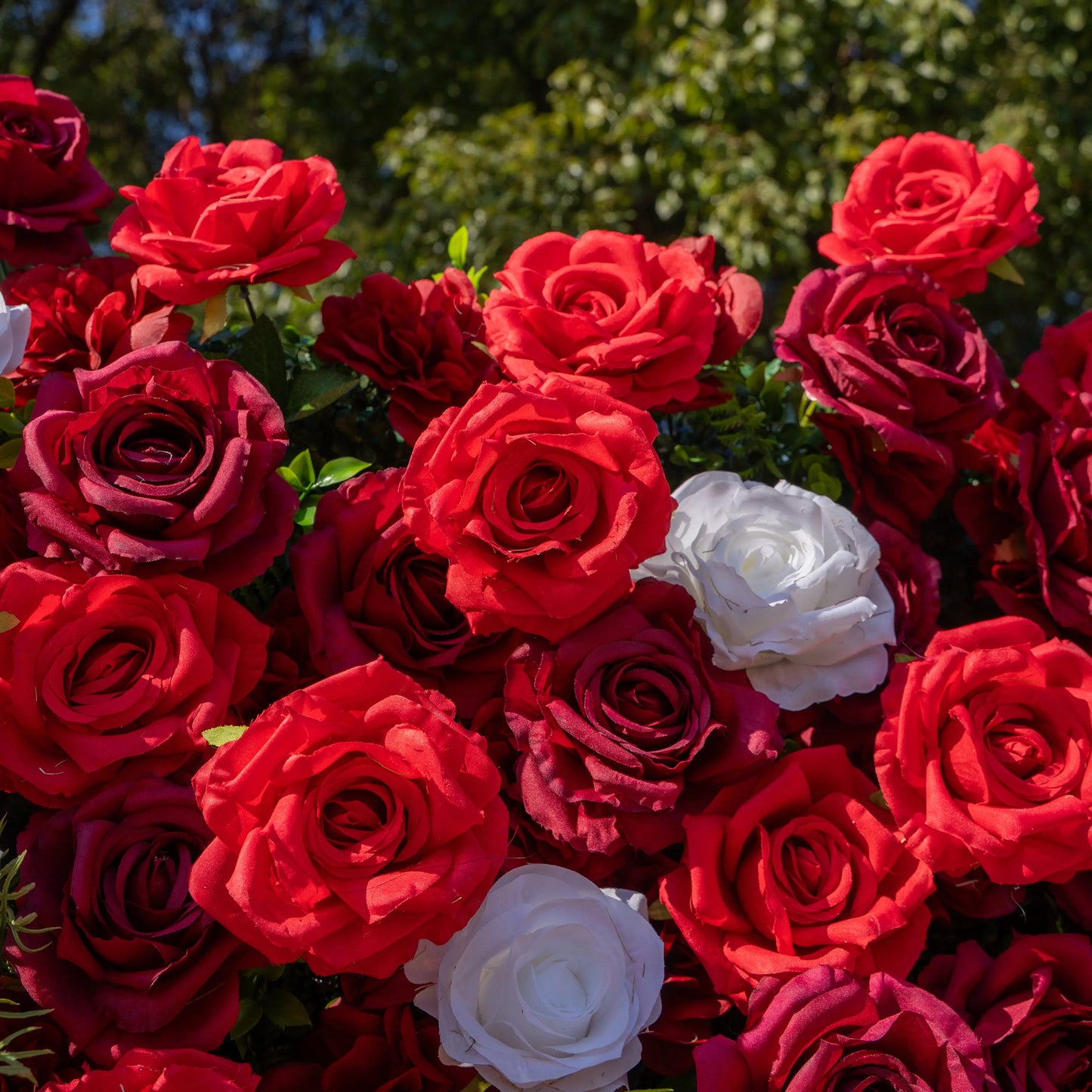 Artificial flower wall floral detail view
