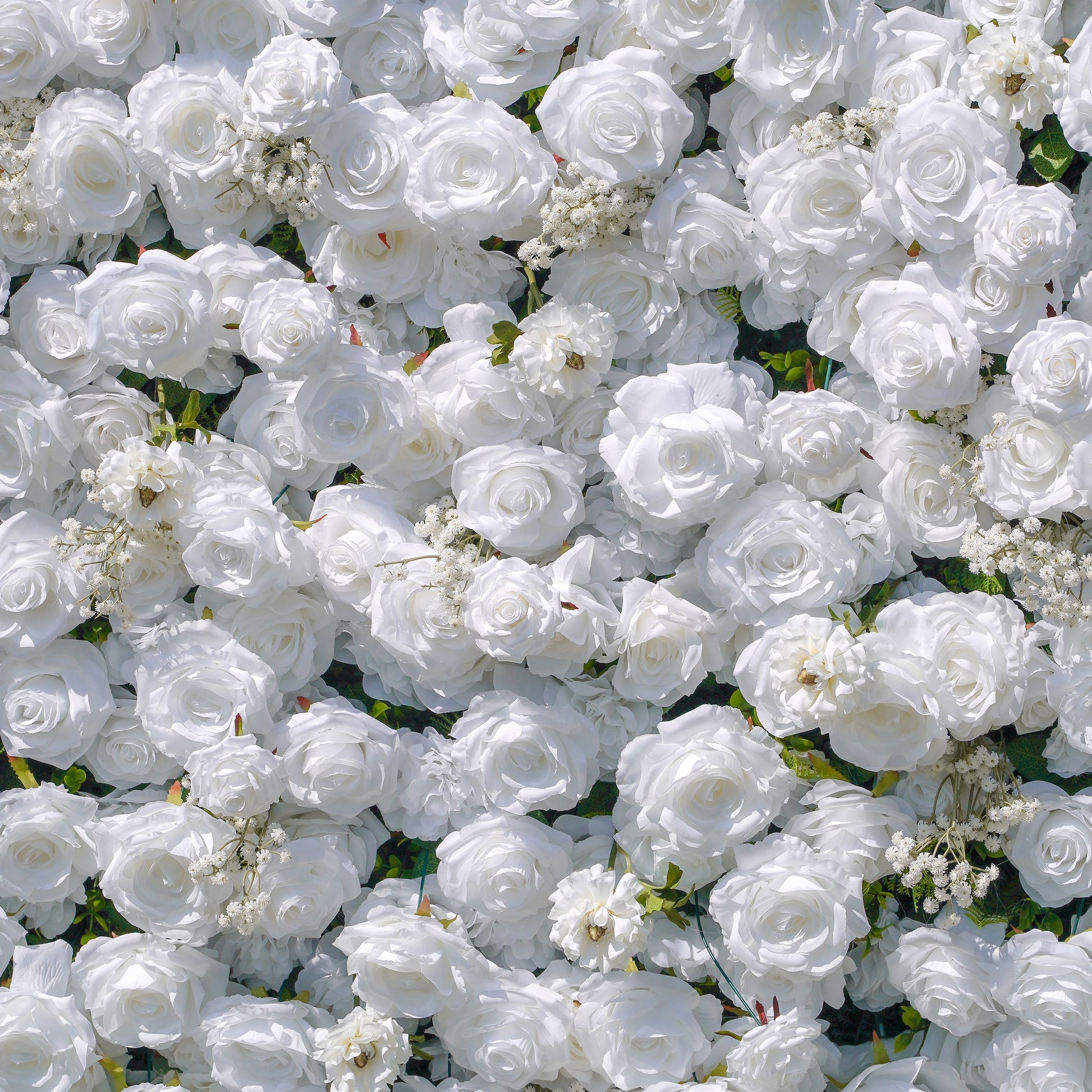 Detail of layered white artificial roses