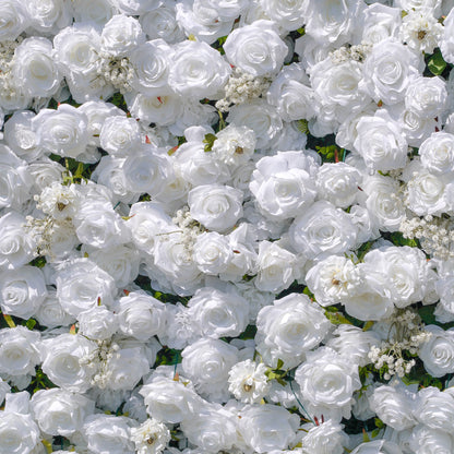 Detail of layered white artificial roses