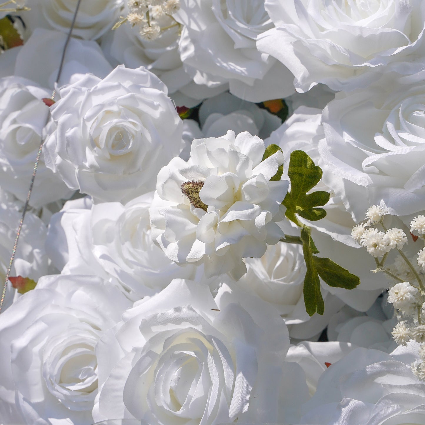 Macro view of white silk rose petals