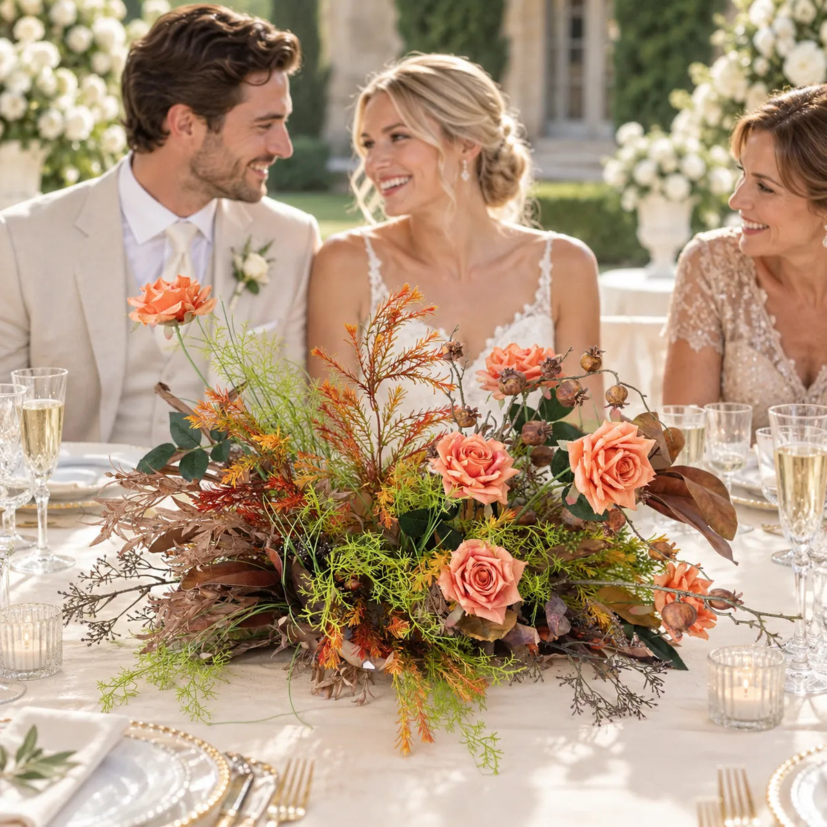 Orange Floral Table Arrangement – Wedding Table Decor styled for a wedding celebration