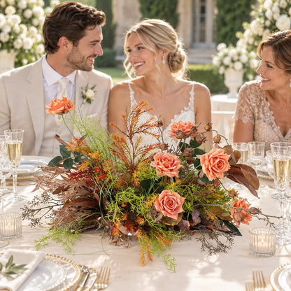 Orange Floral Table Arrangement – Wedding Table Decor styled for a wedding celebration