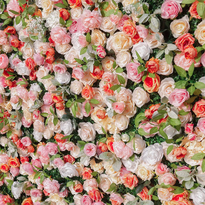 Rosy Orange Peony Cloth Fabric Backdrop Flower Wall
