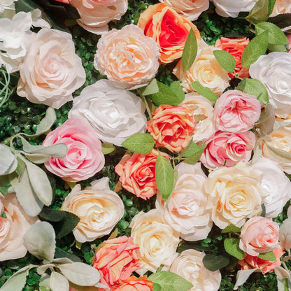Rosy Orange Peony Cloth Fabric Backdrop Flower Wall