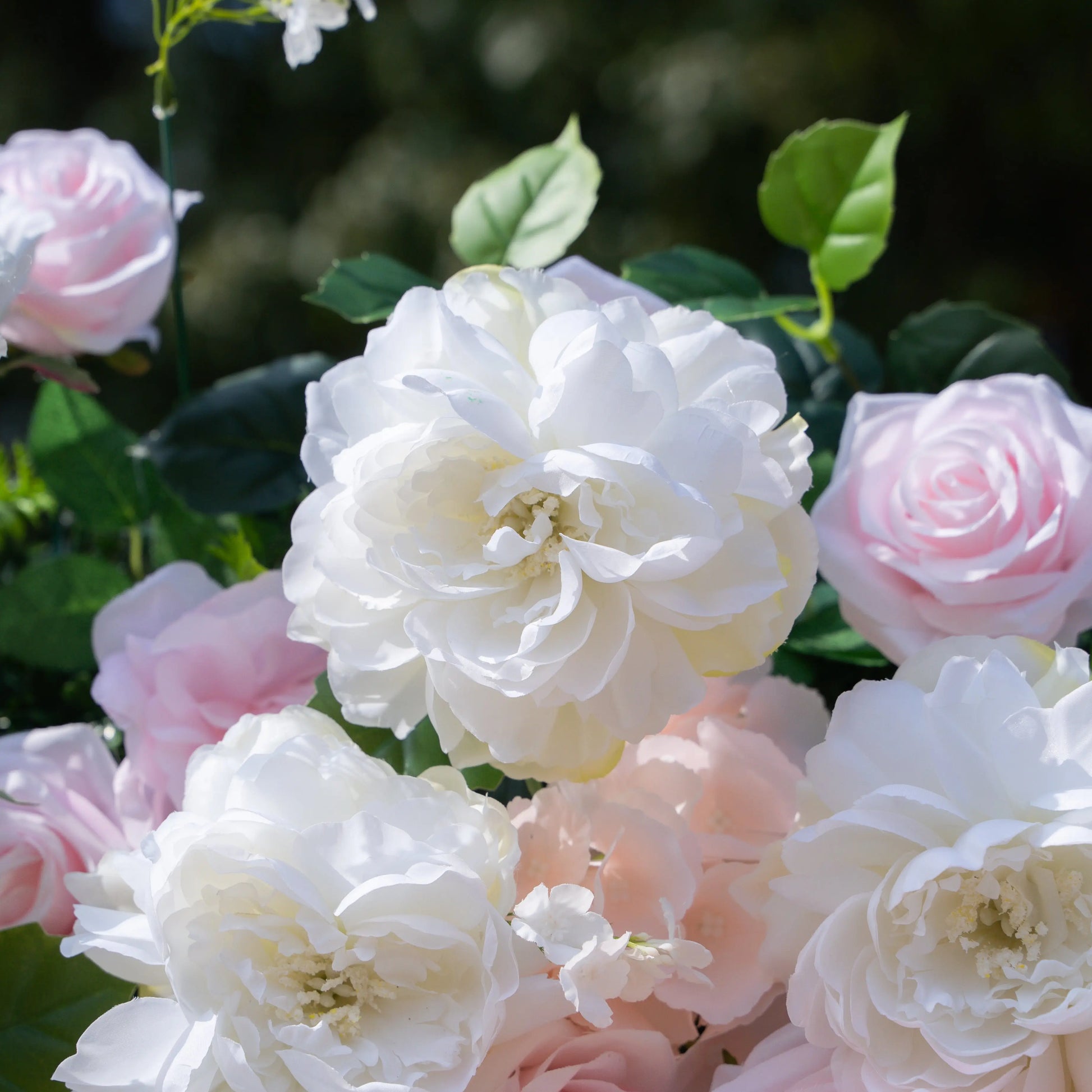 Artificial flower wall floral detail view