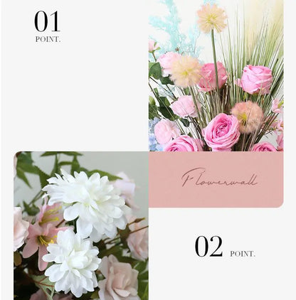 Rosy Gradient Color Series Pampas Grass Row Runner Wedding Backdrop Horn Arch Decor Rose Orchid Leaves Flora