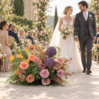 Pastel Mix Floral Row – Wedding Aisle Decor styled for a wedding celebration