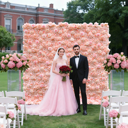Rosy Hydrangea Rose Dalia Curtain Pink 2D Flower Wall Backdrop