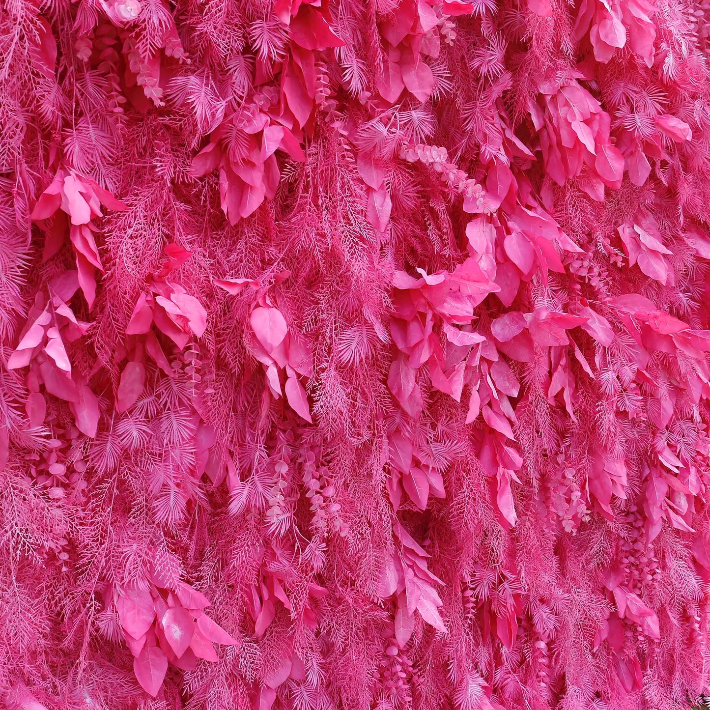 Rosy Hot Pink Feathered Leaf Wall – 3D Faux Floral Backdrop for Events & Weddings