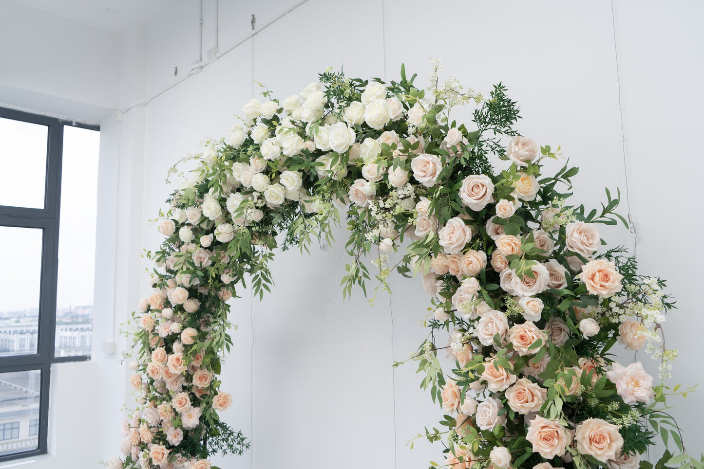 Single Sided Floral Wedding Arch for Ceremony & Reception – Bridal Backdrop Decoration, 7.9×7.9 ft
