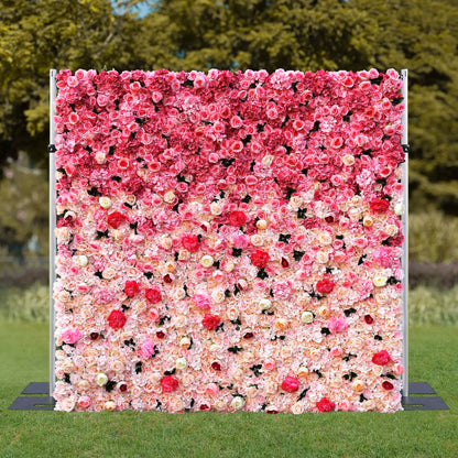 Rosy 3D Pink Gradient Rose Roller Curtain Flower Wall Wedding Event Background Decoration