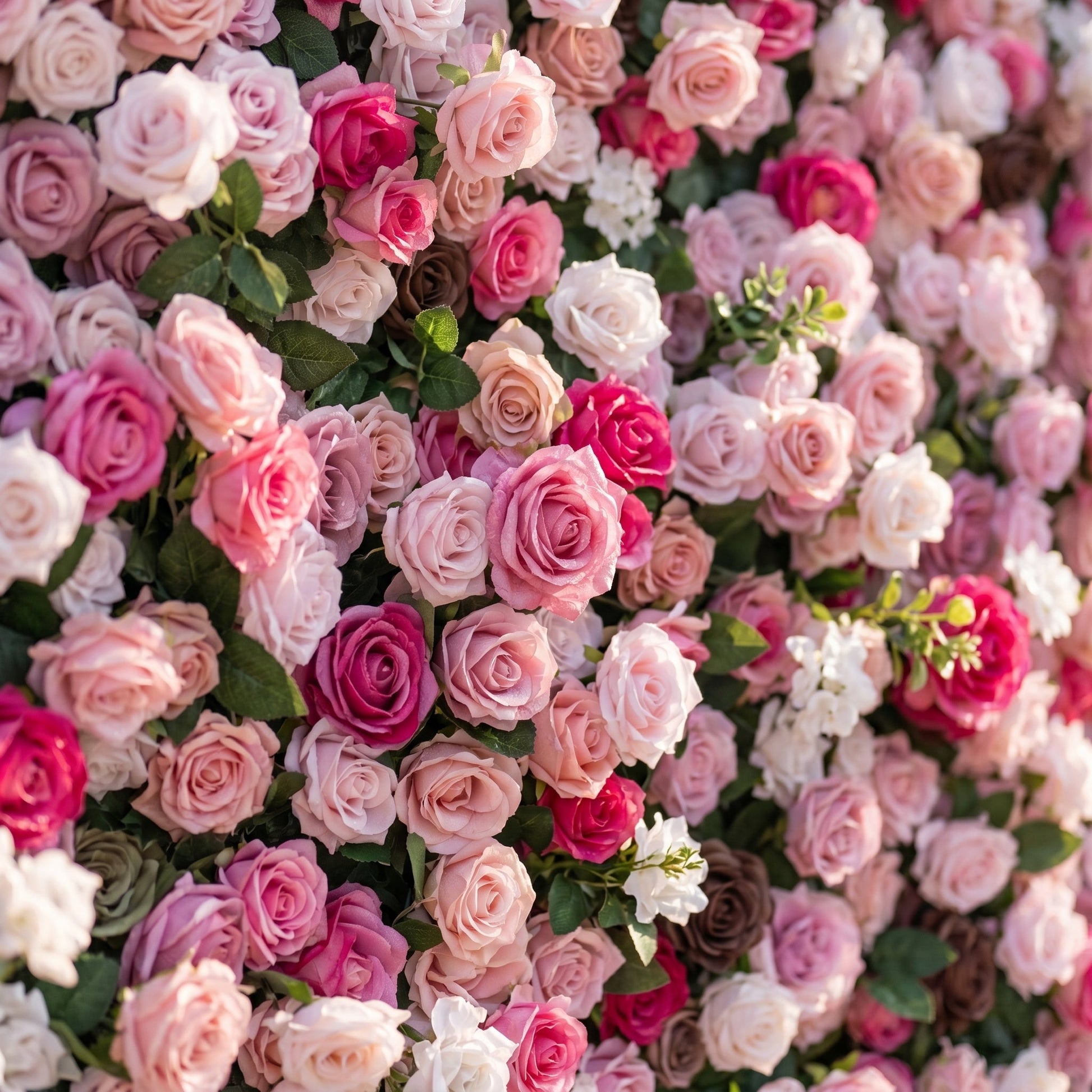 Pink artificial rose flower wall close-up detail
