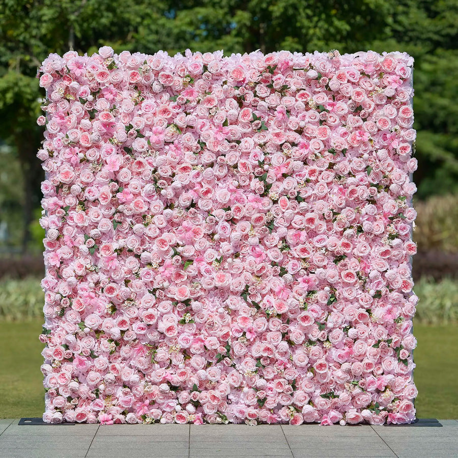 Rosy 5D Pink Rose Peony Roll Up Curtain Cloth Flower Wall