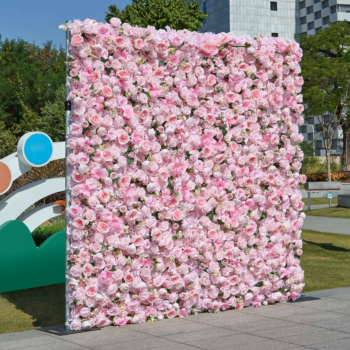 Rosy 5D Pink Rose Peony Roll Up Curtain Cloth Flower Wall
