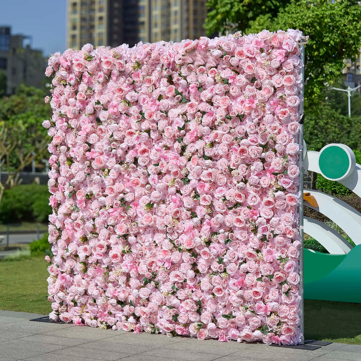 Rosy 5D Pink Rose Peony Roll Up Curtain Cloth Flower Wall