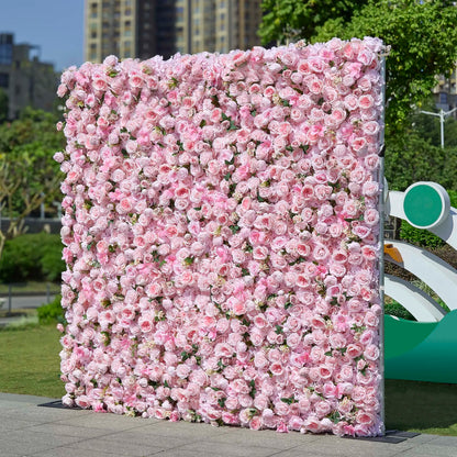 Rosy 5D Pink Rose Peony Roll Up Curtain Cloth Flower Wall