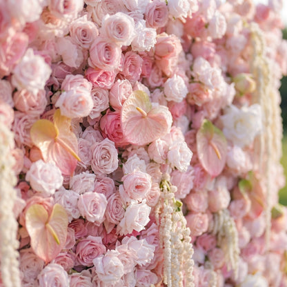 Pink rose anthurium and tassel backdrop detail