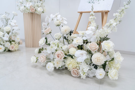 White & Champagne Floral Row – Wedding Aisle Decor